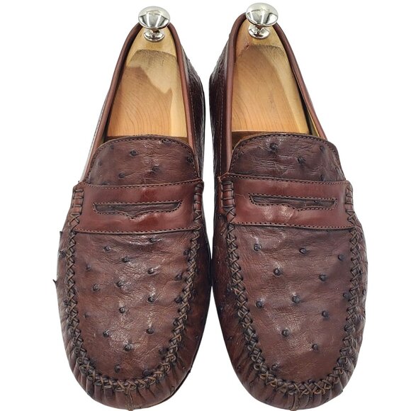 Italy Zelli Indy Men\'s size 10 Brown Ostrich Leather Casual Driving Loafer shoes main image 7
